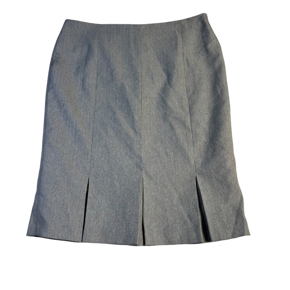 Grey Herringbone Pleated Knee Length Skirt 16 Lined Professional Office Wear